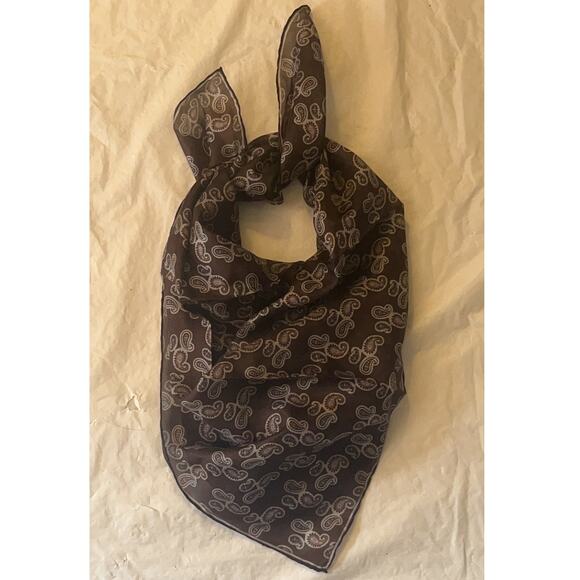 ROBERT TALBOTT Fine Silk Scarf Printed in Italy - Brown Paisley Semi Sheer - Picture 3 of 6